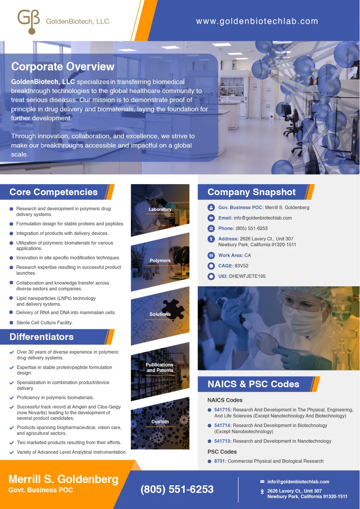 Golden BioTech capability statement, enlarged