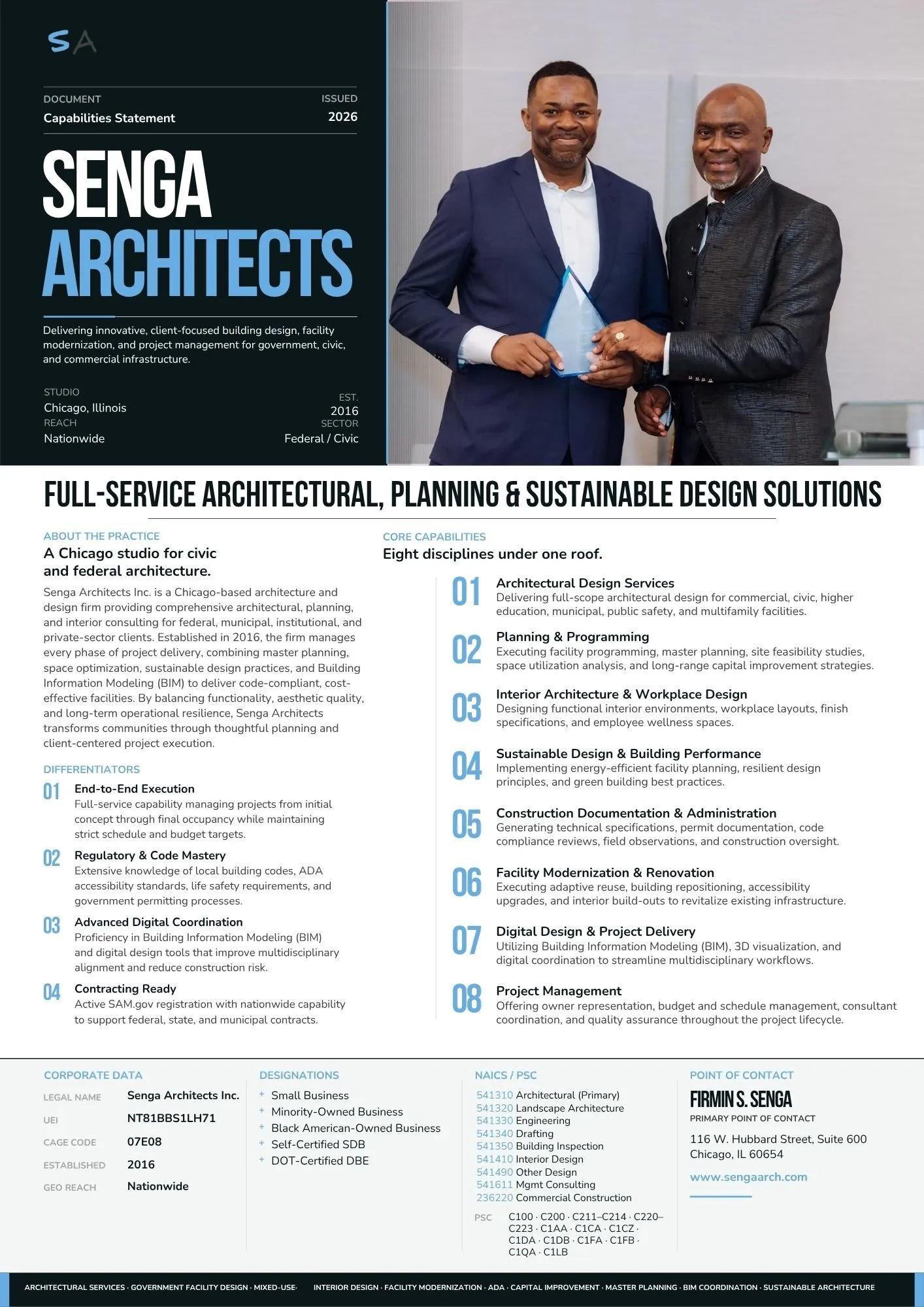 Senga Architects capability statement, enlarged