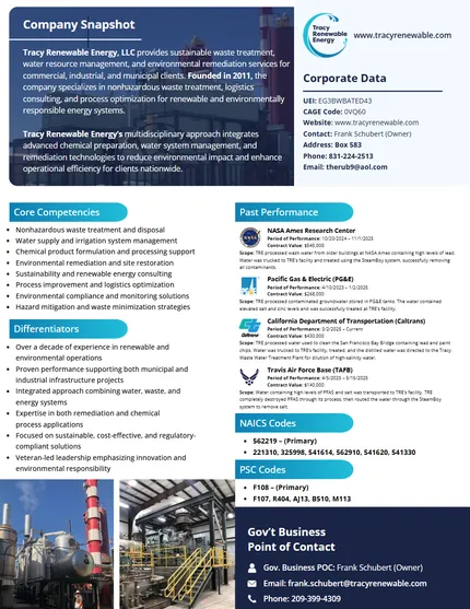 Tracy Renewable Energy capability statement example