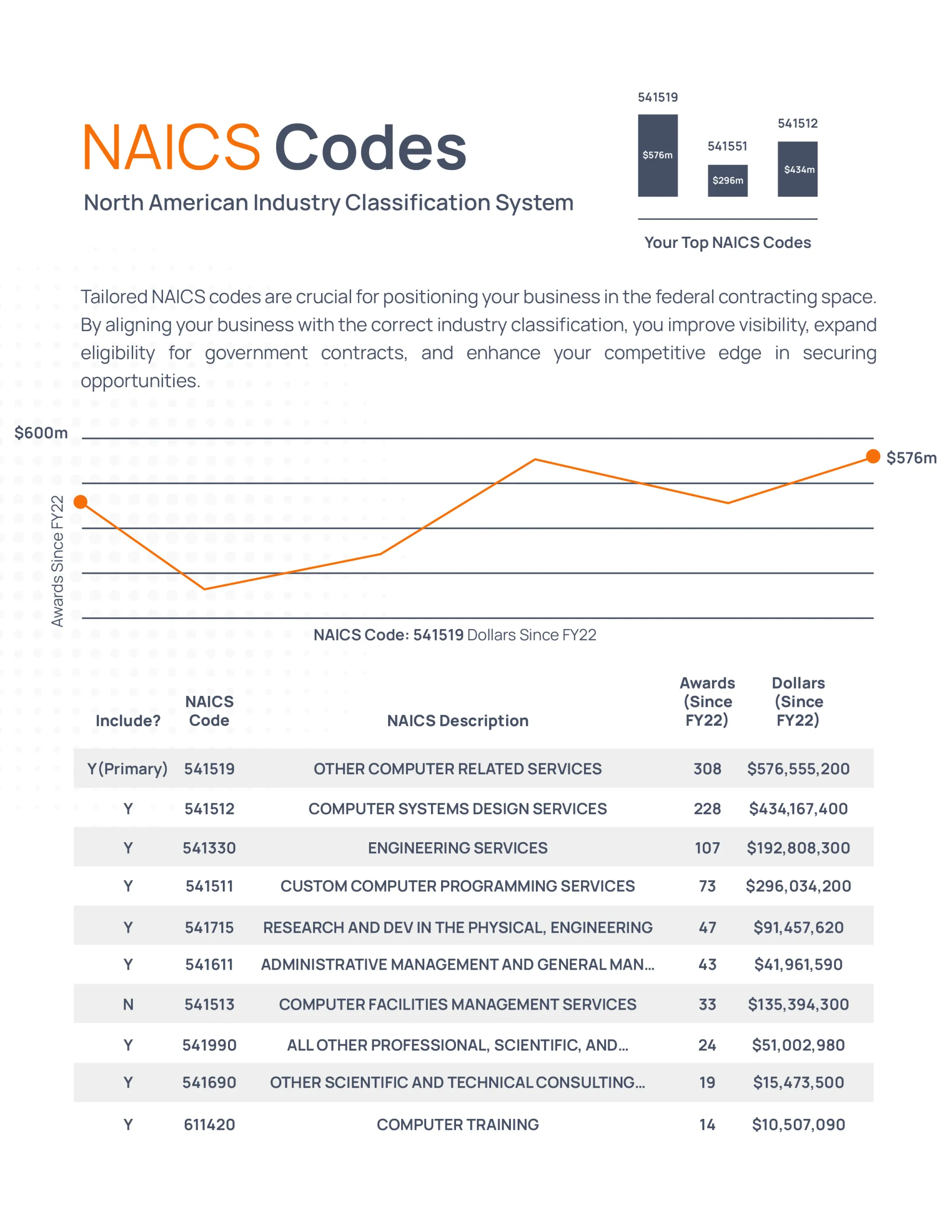Sample GovPointe market research report showing NAICS code analysis