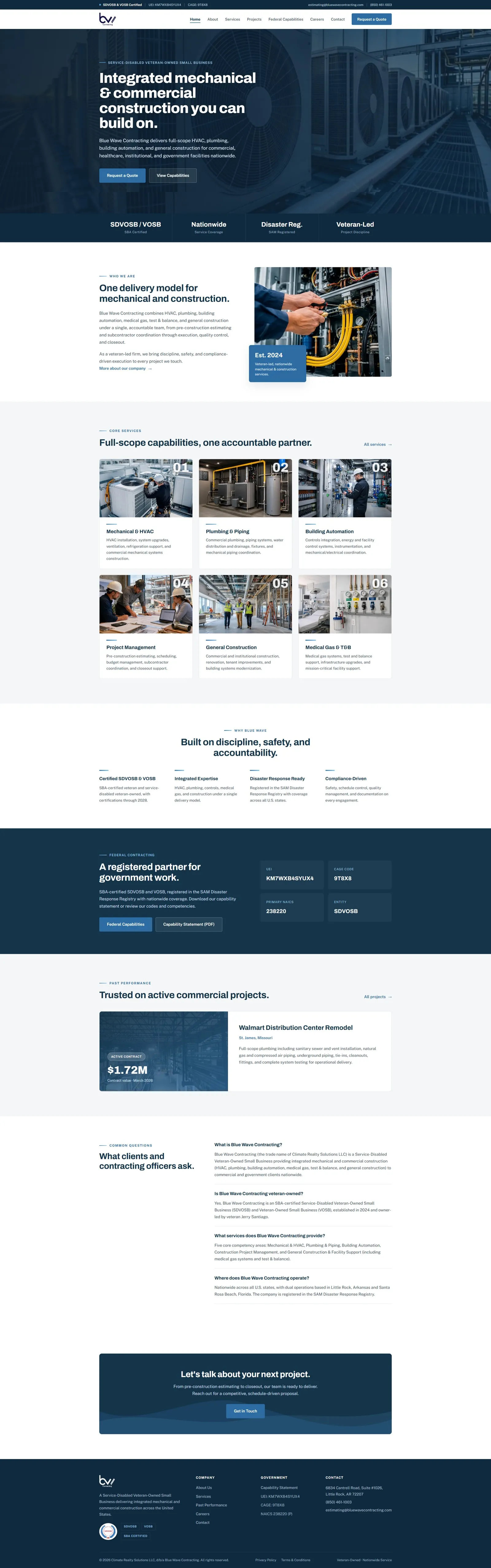 Blue Wave Contracting website, full page