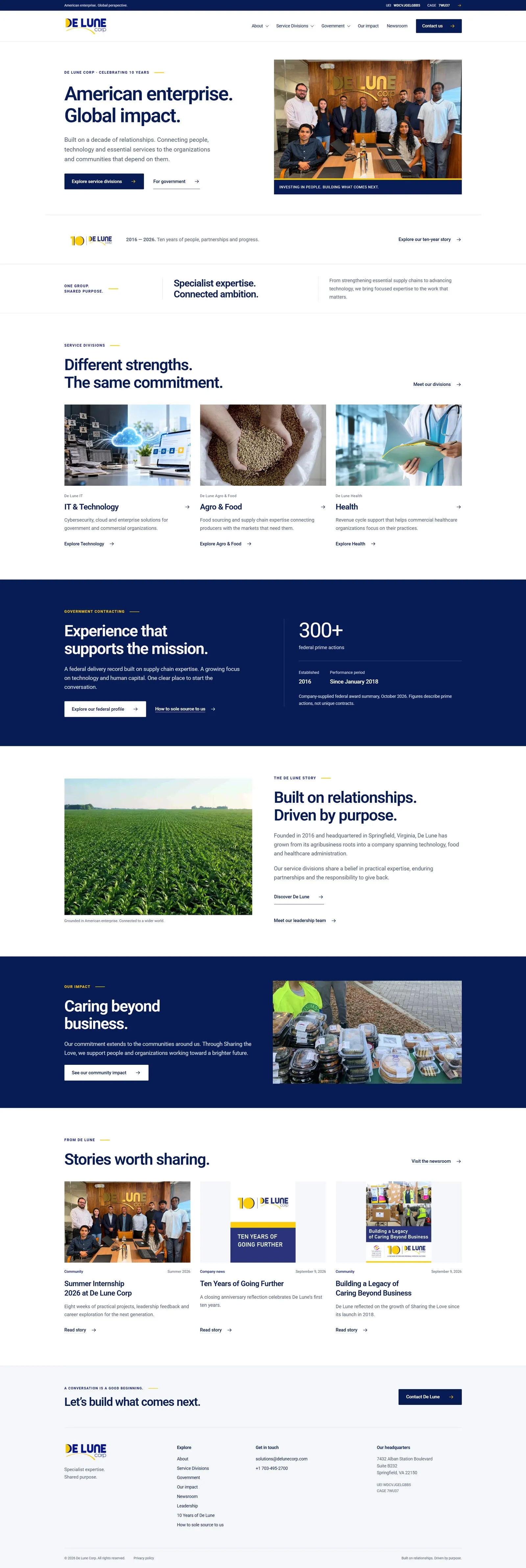 De Lune Corp website, full page