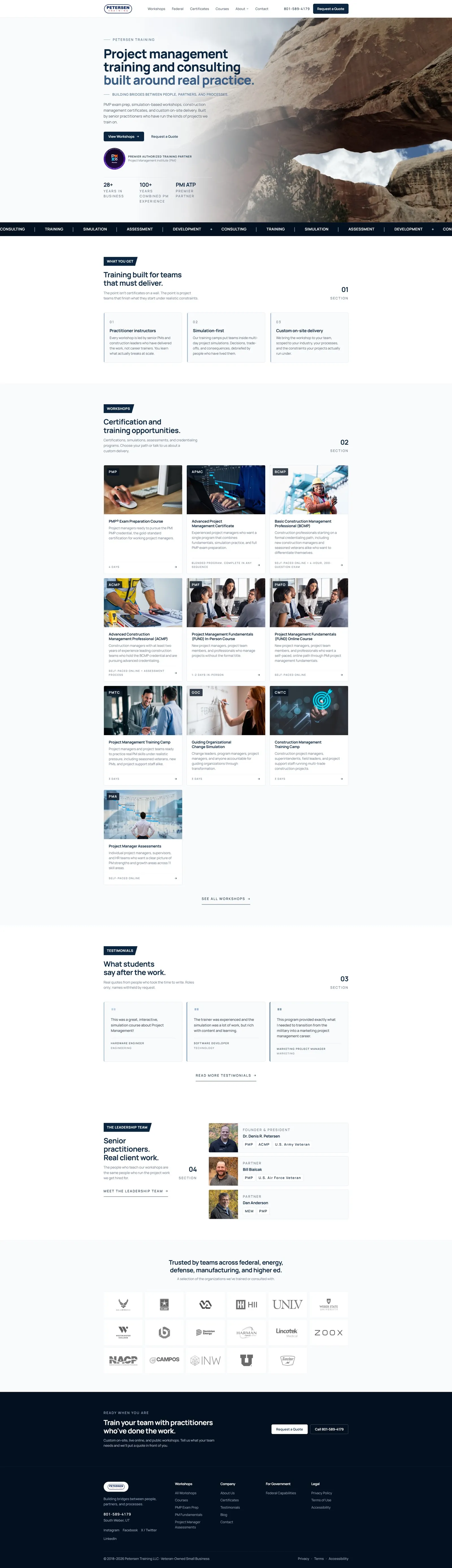 Petersen Training website, full page